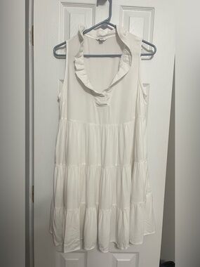 crown & ivy white Ruffle-Neck Sleeveless Dress